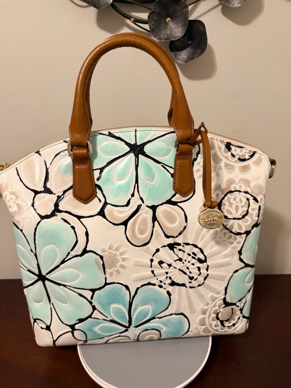 Brahmin Floral Satchel Turquoise Kelson with Matching Suri wallet - Picture 6 of 14